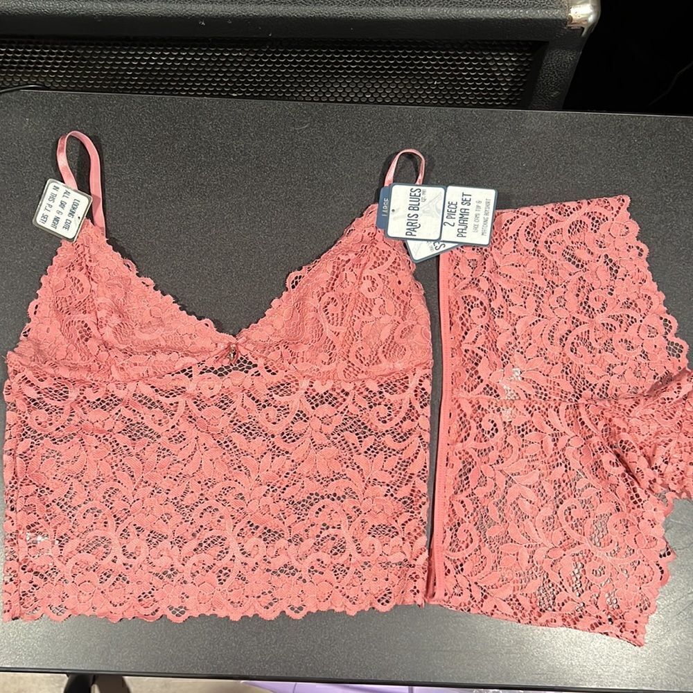 3. Lacy 2 piece Pajama PJ Set Rose Pink NWT Paris Blues